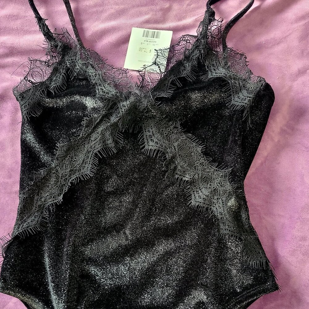 New with tags sz 4 Topshop Black Velvet Glitter Bodysuit